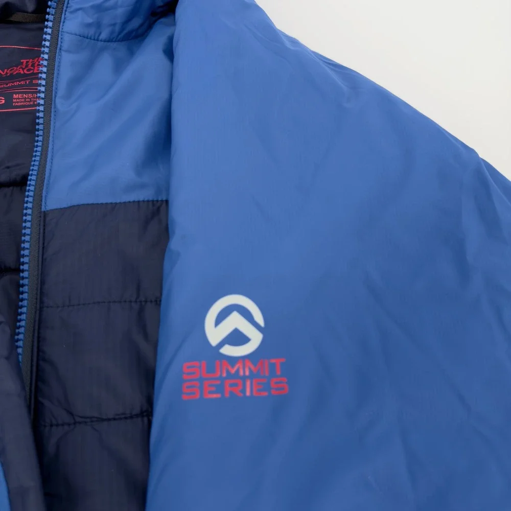 North Face Summit Series Large Mens Puffer Jacket Blue Insulated Full Zip FLAW